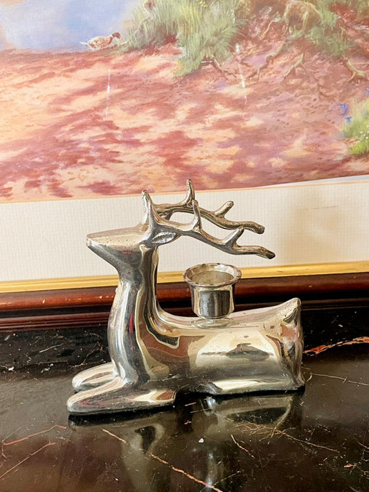vintage reindeer candle holder, silver Christmas décor, antique candle stand Pakistan, festive table décor, rare thrift finds, European vintage drop, collectible silver décor, heritage European treasures, holiday home styling, reindeer figurine candle holder