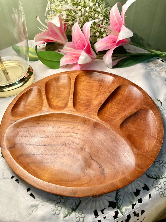 Round Wooden Divided Serving Platter 12"