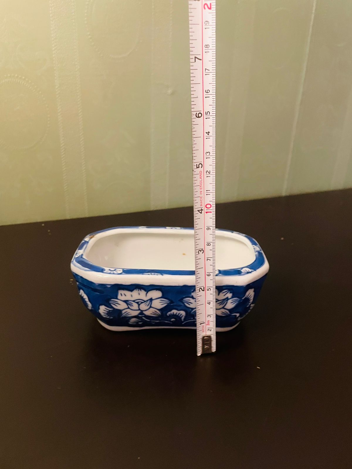 Blue White Floral Ceramic Planter Trough 5 Inch