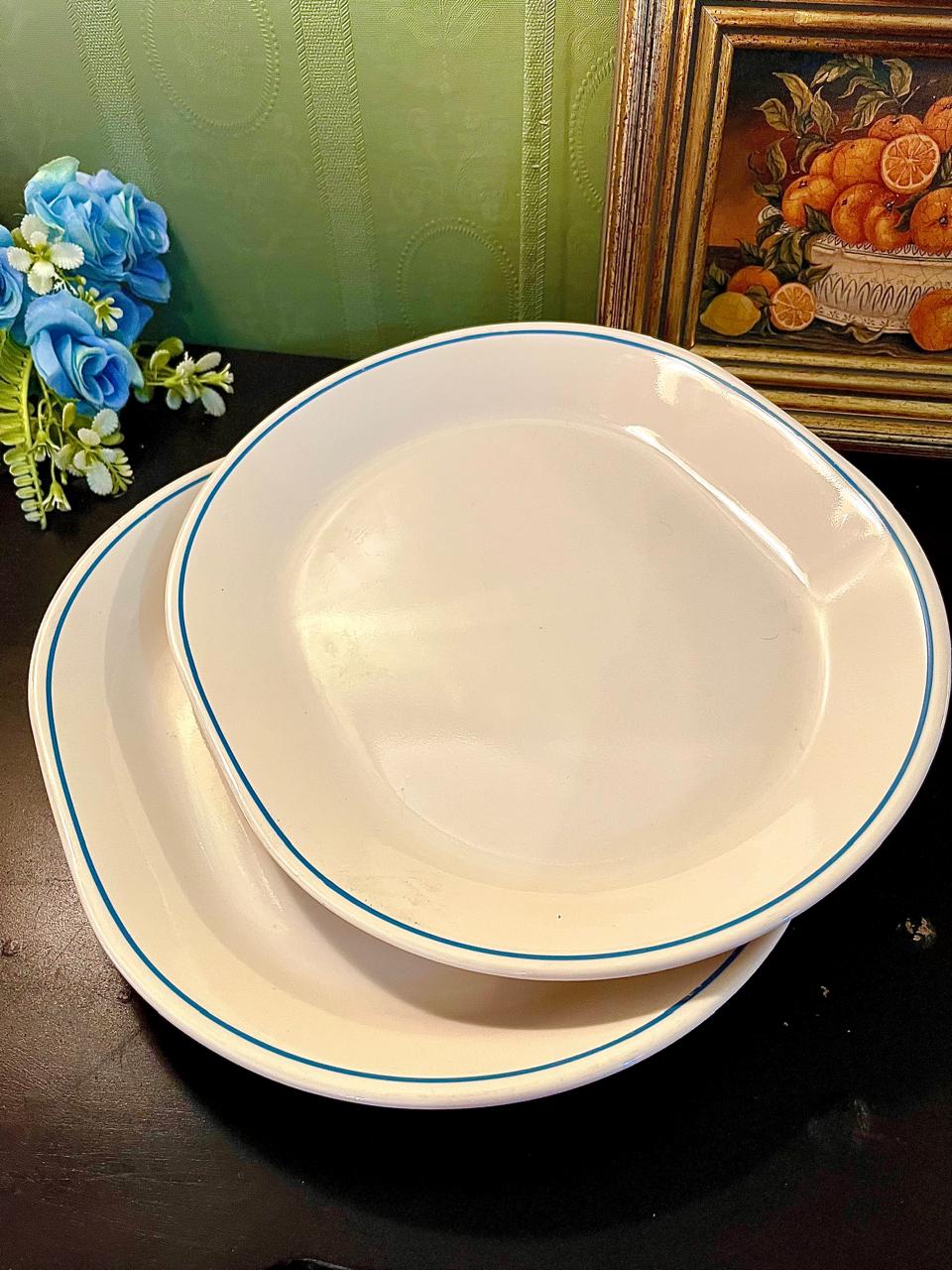Corelle Blue Rim Ceramic Oval Serving Platter 30 cm (each)