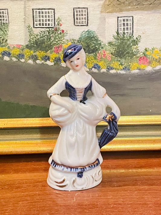 Vintage Porcelain girl Figurine Playing Musical Instrument – Blue Collectible Decor Piece