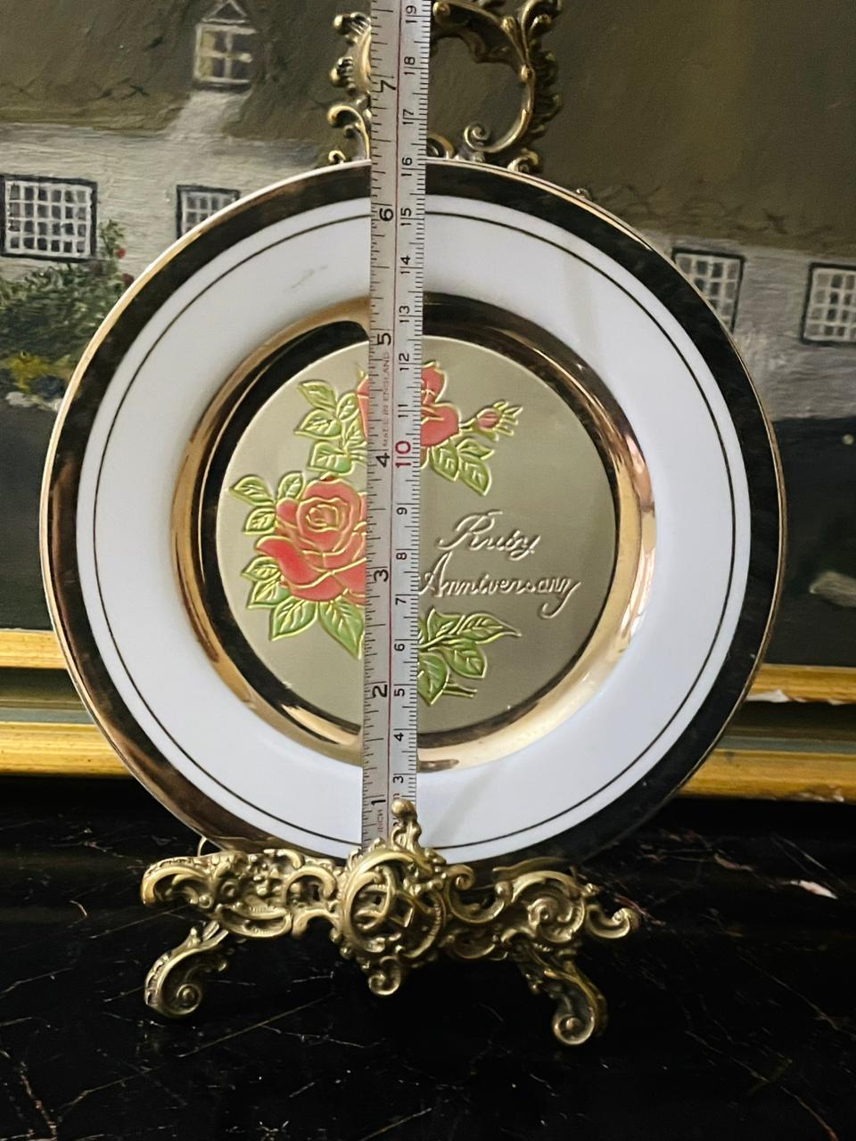 Elegant Ruby Anniversary Metallic Golden Décor Plate – 6 to 7 Inch Collectible Made in England