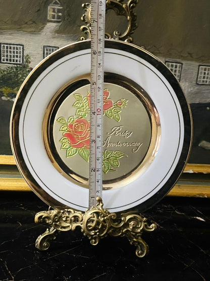 Elegant Ruby Anniversary Metallic Golden Décor Plate – 6 to 7 Inch Collectible Made in England