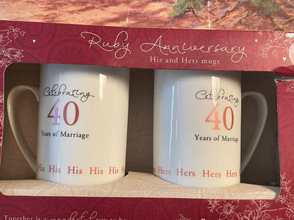 Ruby Anniversary “His & Hers” Mugs – Celebrating 40 Years of Marriage