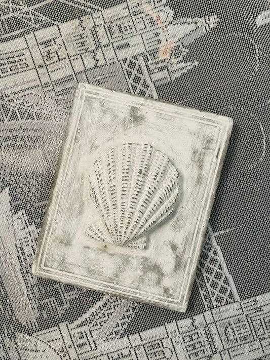 Vintage White Seashell Wall Plaque – Coastal Cottage Decor 6 inch