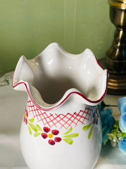 Vintage Hand-painted White Red Floral Ceramic Vase 18 cm