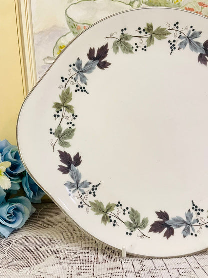 Vintage Burgundy Bone China Cake Platter | Elegant English Floral Design by Doulton & Co.