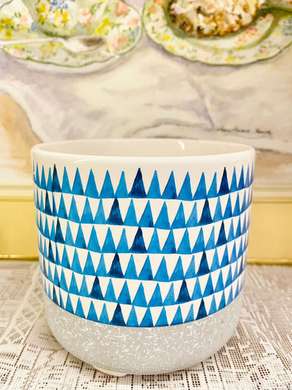 Blue Geometric Ceramic Planter – Modern Nordic Decor