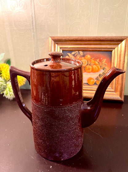 Vintage Brown Stoneware Coffee Pot – 8 Inch