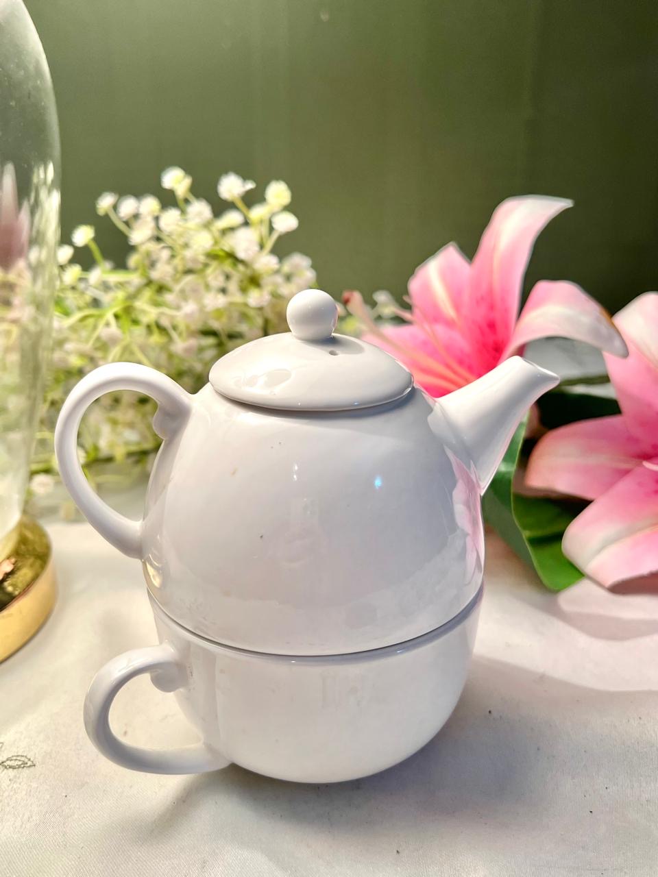 White Ceramic Stackable Tea for One Set – 2 Pieces, 5 Inch