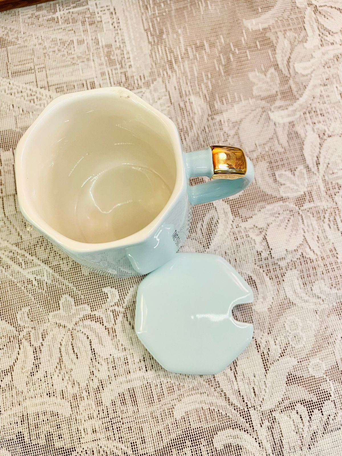 Blue Ceramic Geometric Mug With Lid