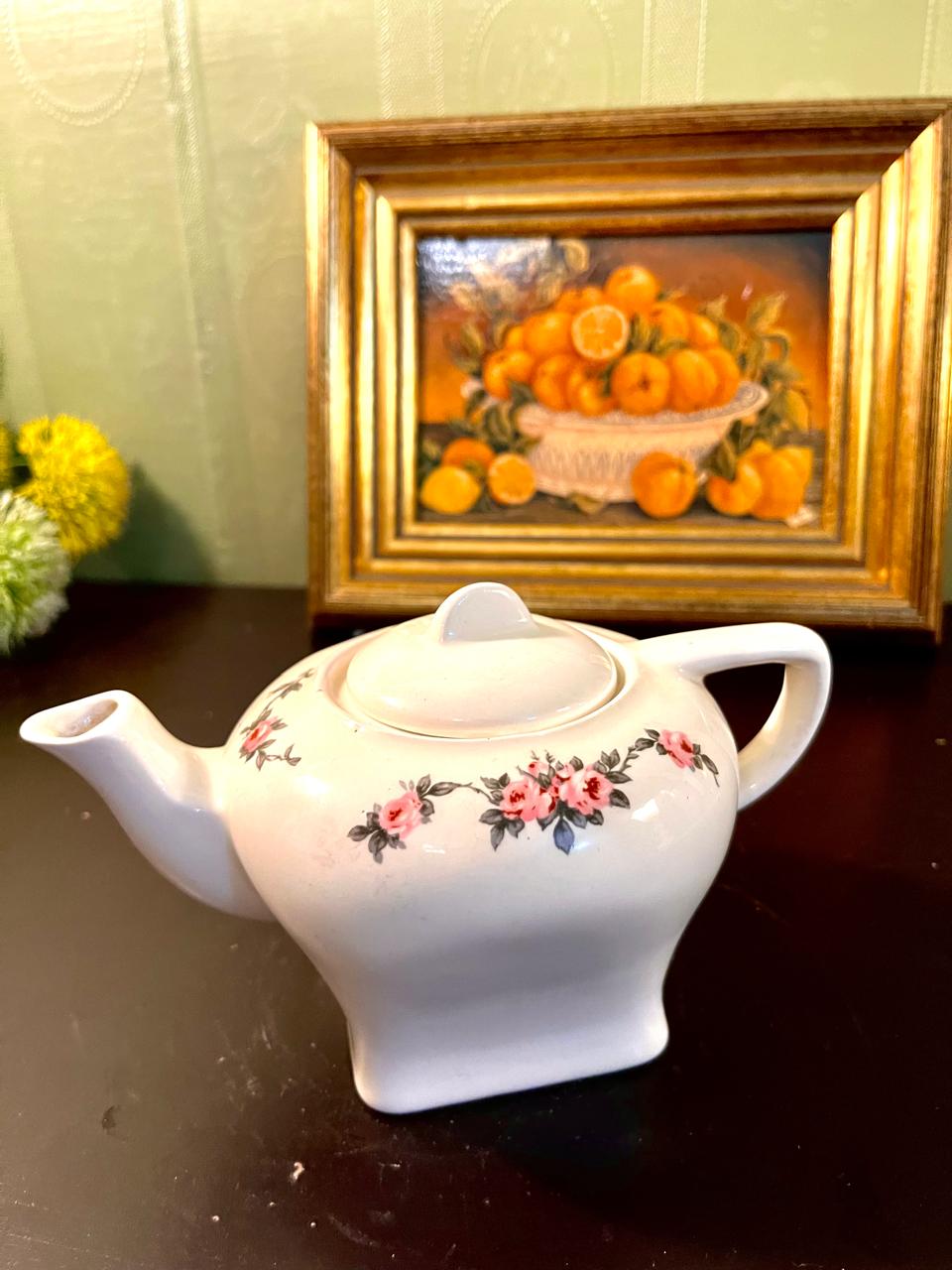 Vintage Pink Rose Ceramic Teapot – 5 Inch Cottage Tea Pot