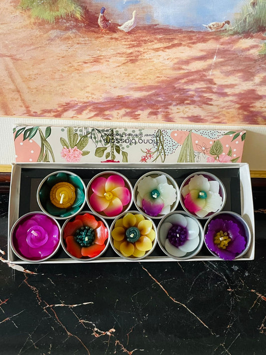 Hana Blossom Flower Scented Tealights – Handmade with Neroli Essential Oil (Set of 9)