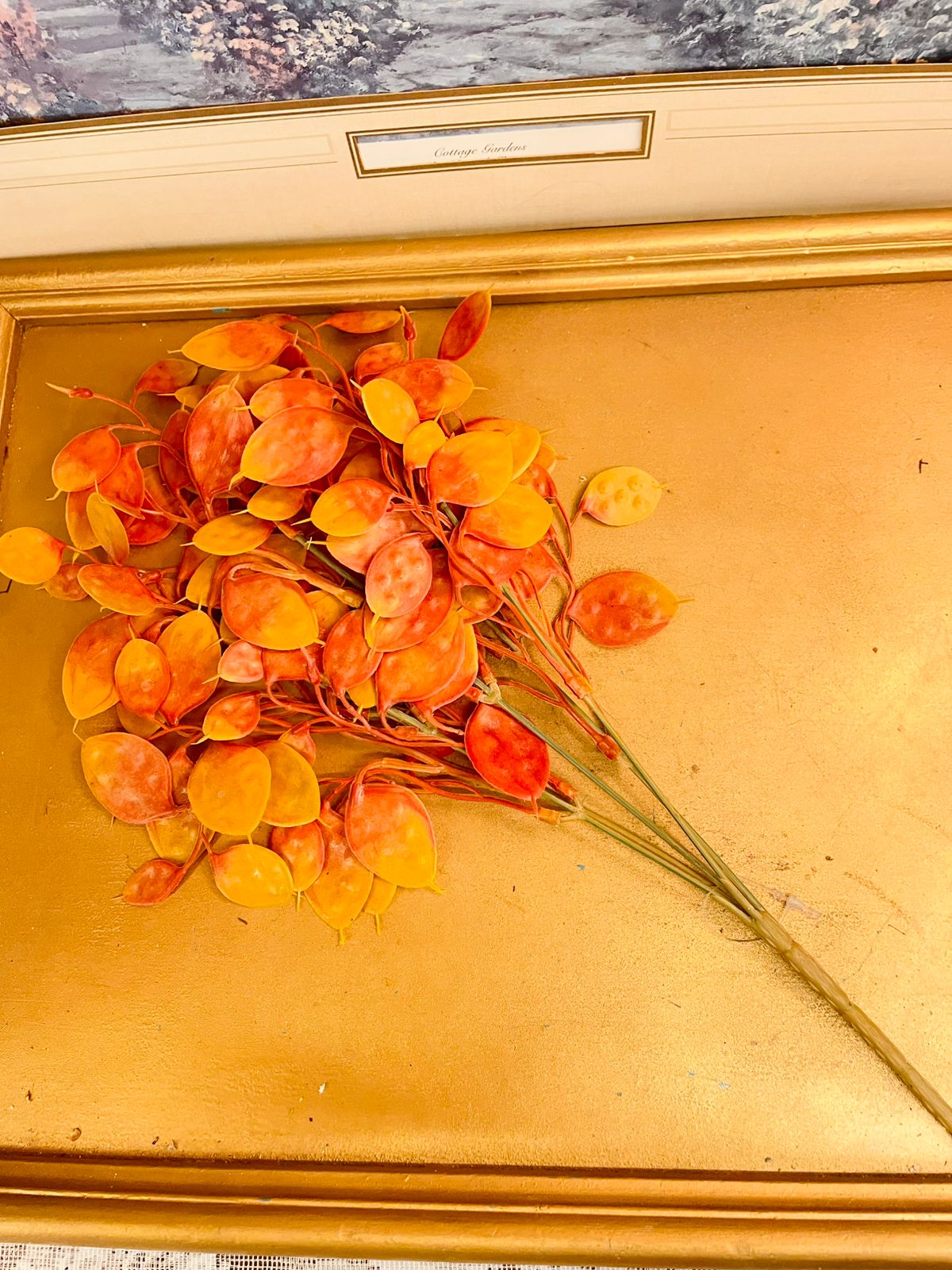 Orange Artificial Honesty Leaf Spray 13"