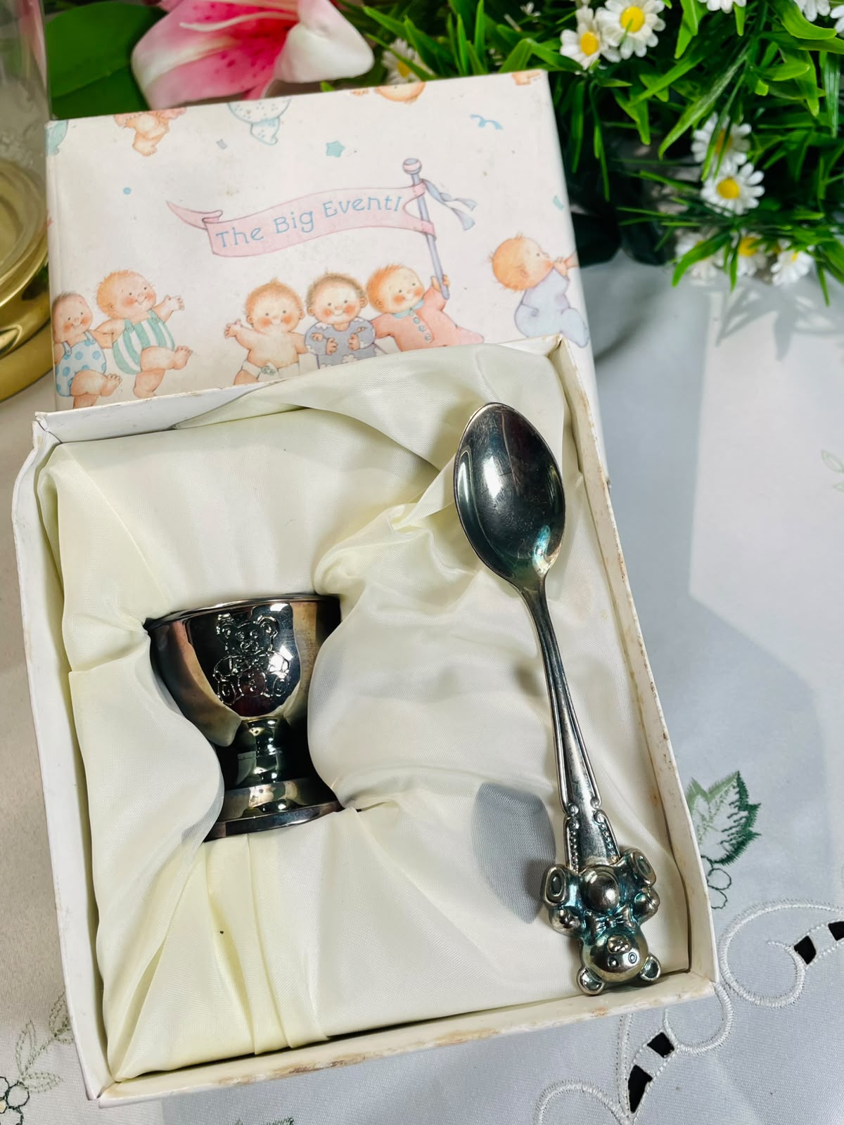 Silver Teddy Bear Egg Cup & Spoon Gift Set – 2 Pieces