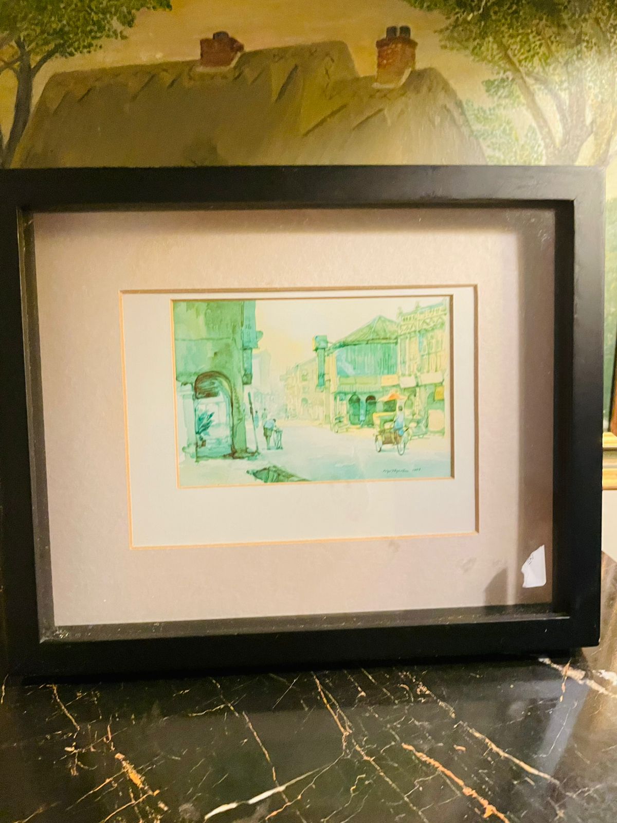 Set of 2 Original Watercolour Frames by Tan Choon Ghee | Penang Street Scene (1978)