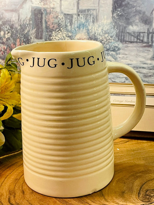 Cream Ribbed Jug Ceramic Mug | Rustic Farmhouse Coffee Cup