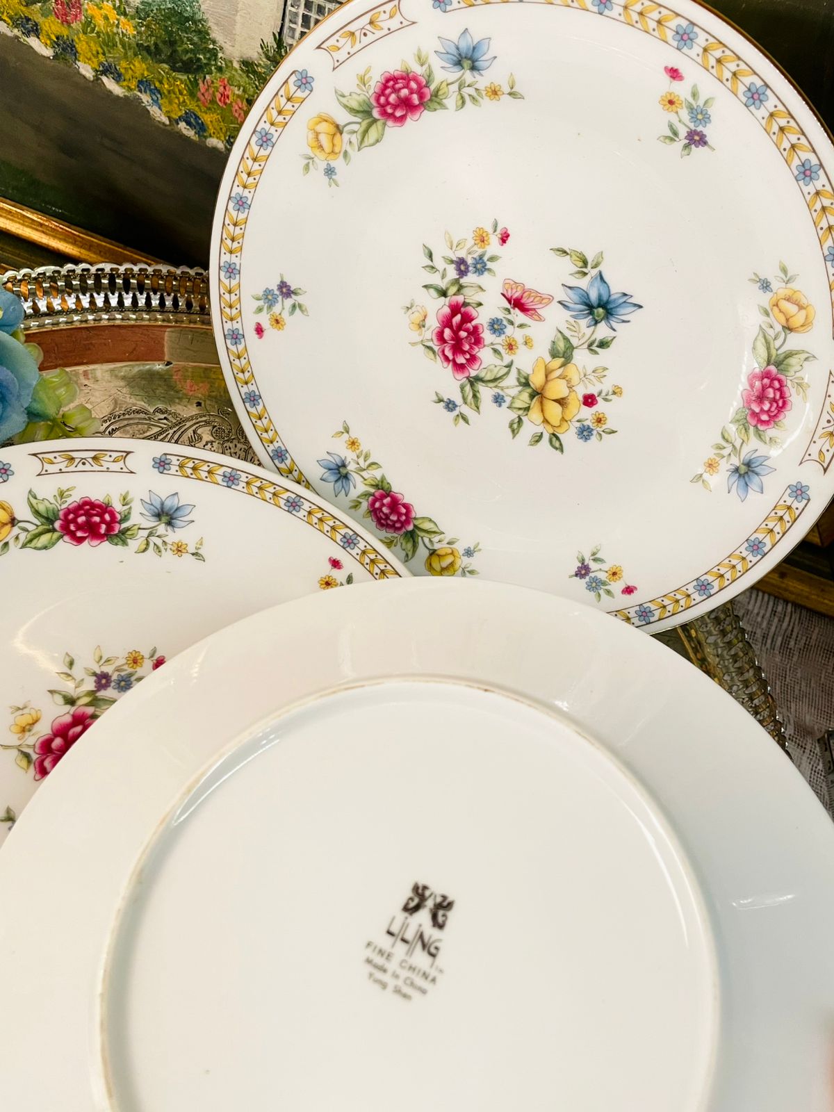 Vintage Floral Fine bone China Plate Set – 5 Pieces