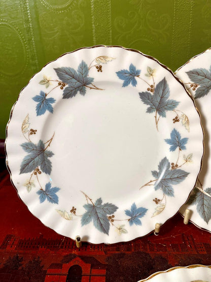 Fine Bone China Blue Maple Leaf Quarter Plates | 6 Inch | Set of 3 | Made in England