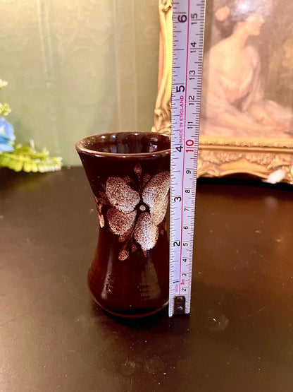 Vintage Brown Floral Ceramic Mini Vase 5 Inch