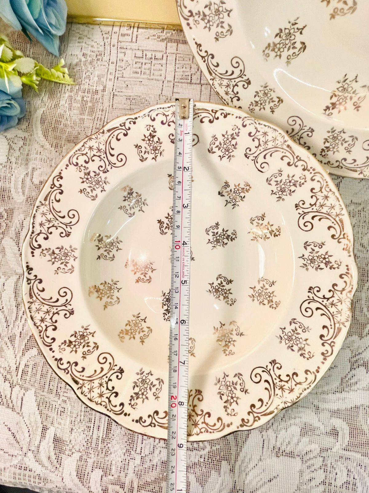 Vintage Gold Floral Porcelain  2 Deep Platers – Set