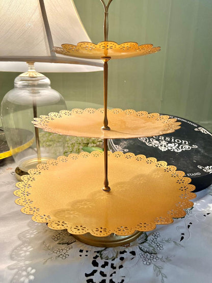 3-Tier Gold Floral Cutwork Serving Stand