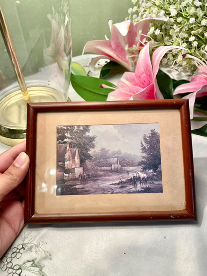 Antique landscape painting framed titled "Everton Road, looking towards Everton Village in 1828"  7"inch