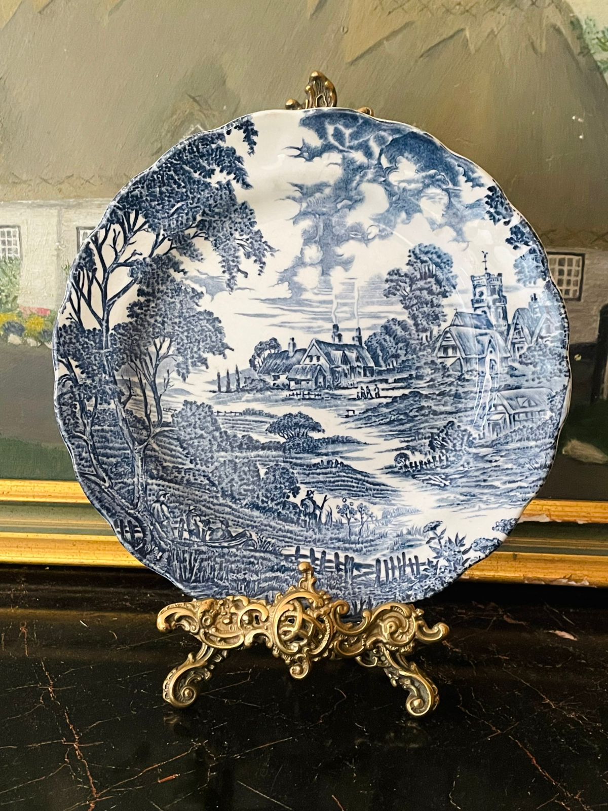 Antique Blue Pottery Detailed Plate by Ridgway England – 7 to 8 Inch Vintage Collectible