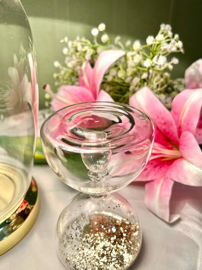 Decorative Crystal Hourglass with Gold Glitter – Approx. 5 Inch