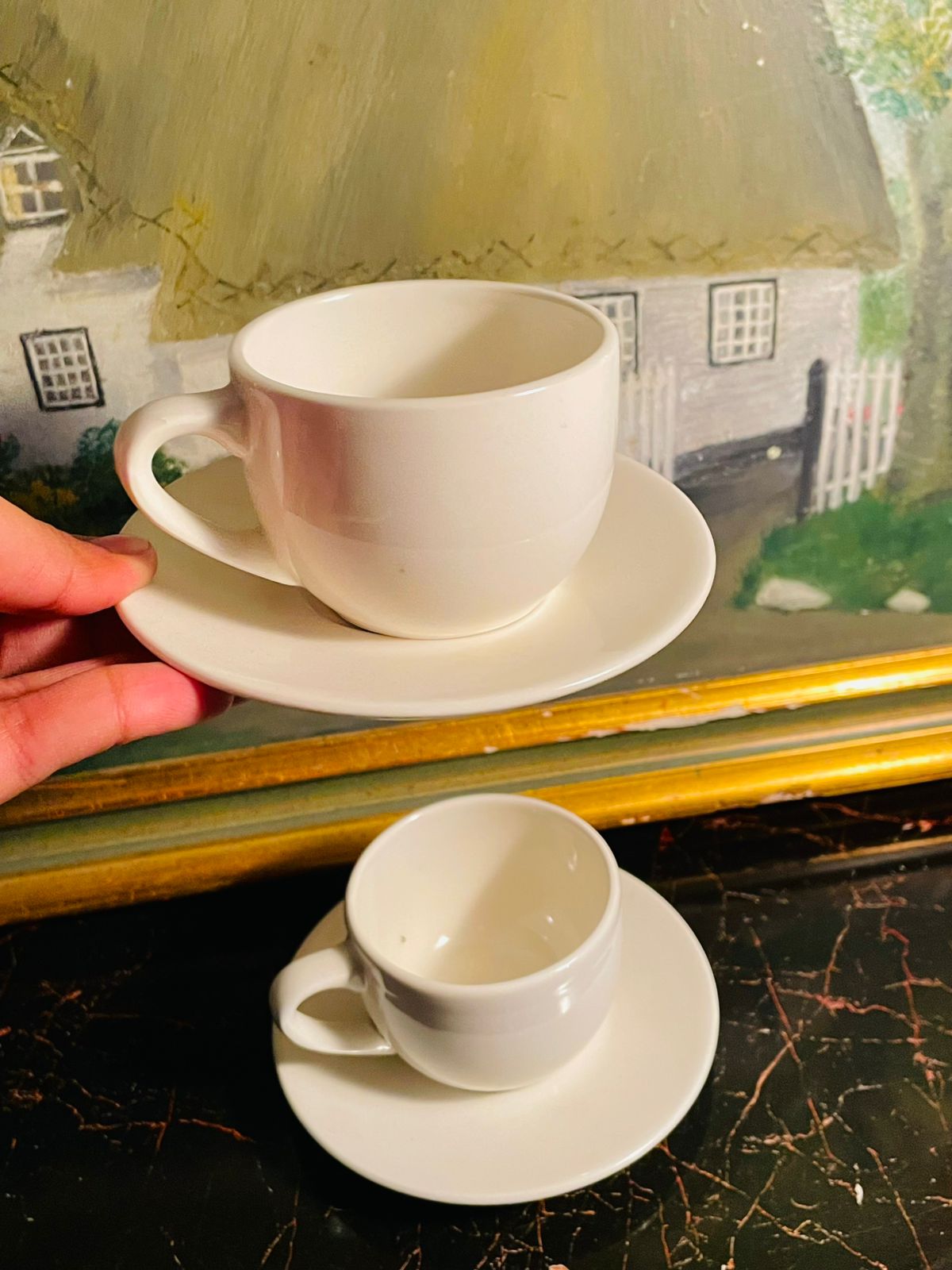 White Espresso Cup & Saucer Set – Made in England – Set of 2