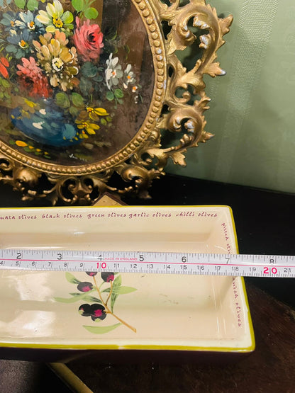 Vintage Olive Motif Ceramic Serving Dish 7 Inch