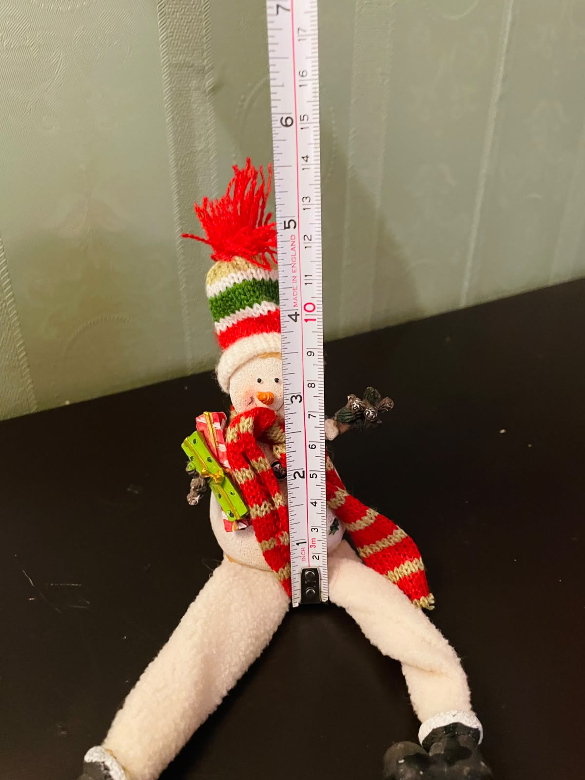 Mini Snowman Christmas Figurine with Knitted Hat