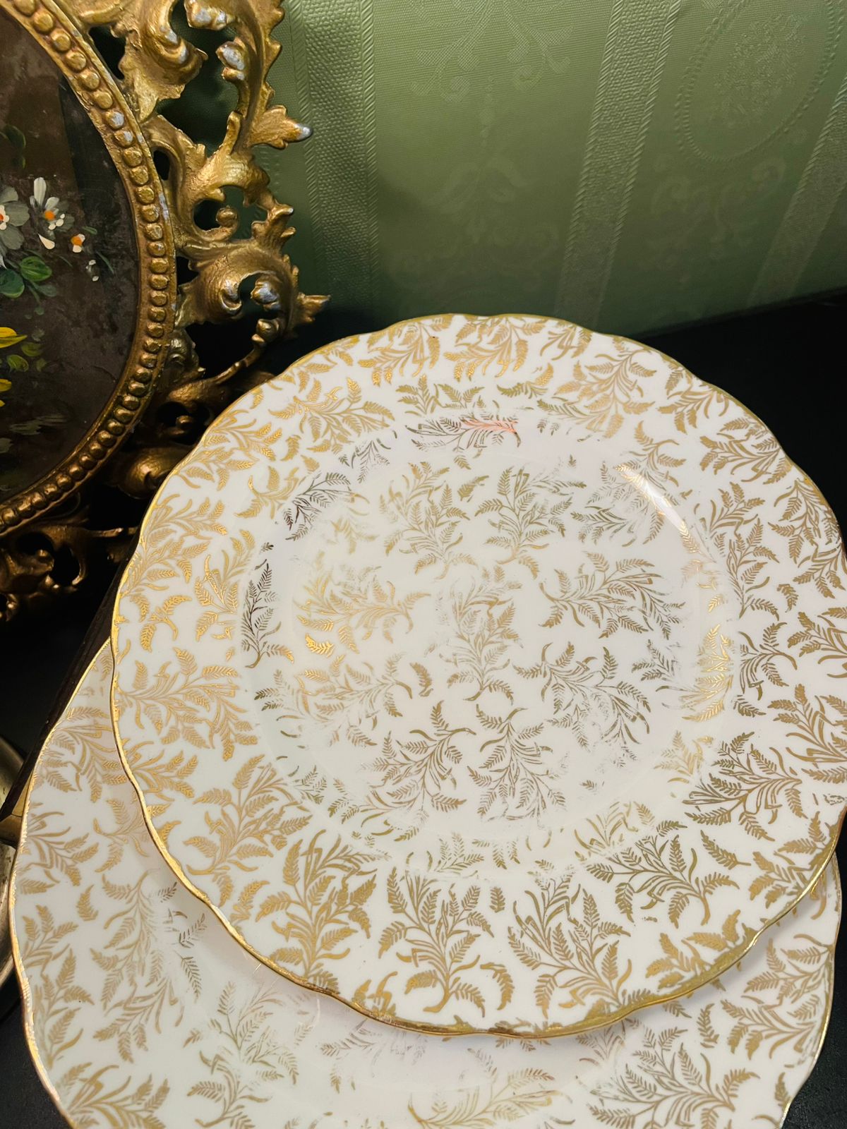 Set of 2 Gainsborough Bone China Gold Floral Plater England