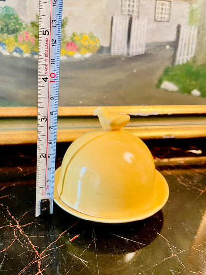 Vintage Yellow Ceramic Butter Dish with Bird Handle Lid – Cottage Kitchen Tableware