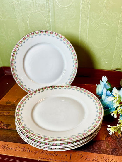Pink Rose Floral Ceramic Plates Set of 4 Approx. 7 Inch