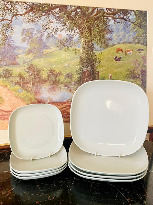 IKEA dinner plates set, square white porcelain plates, modern minimalist tableware Pakistan, IKEA crockery set, durable dinnerware, rare thrift finds, IKEA Sweden made in Turkey, European tableware collection, white porcelain serving plates, modern kitchen essentials Pakistan