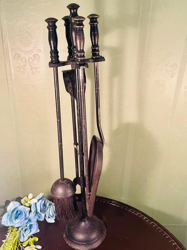 Vintage Fireplace Tool Set with Stand – 4 Piece, 21 Inch