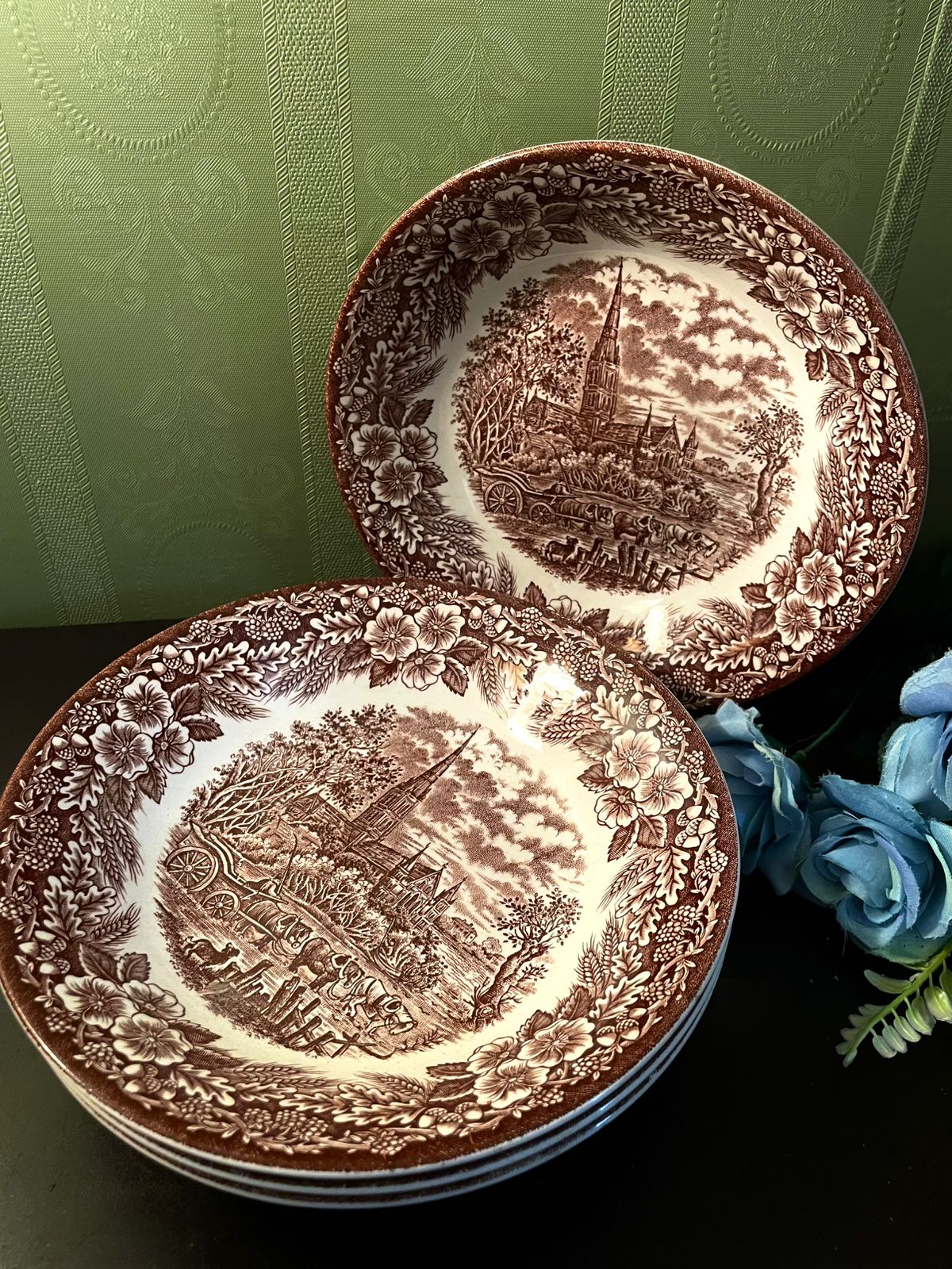 Broadhurst Brown Transferware Deep plates Set of 4 – England