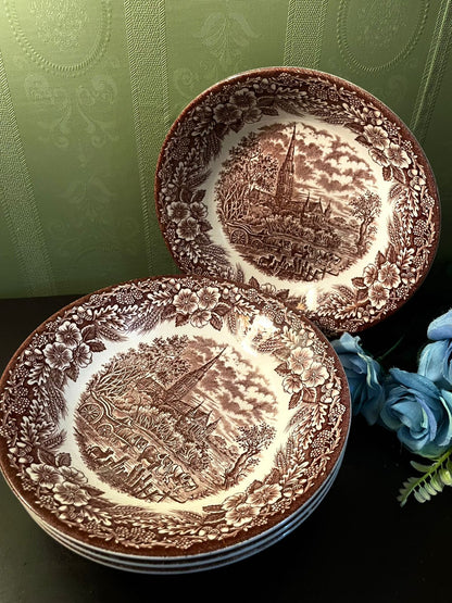 Broadhurst Brown Transferware Deep plates Set of 4 – England