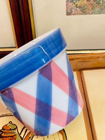 Blue & Pink Checkered Ceramic Planter Pot