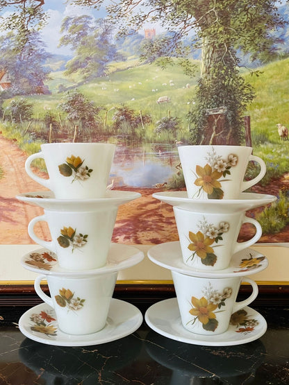 Vintage Floral Tea Cup & Saucer Set of 6 – Autumn Blossom Design (England)