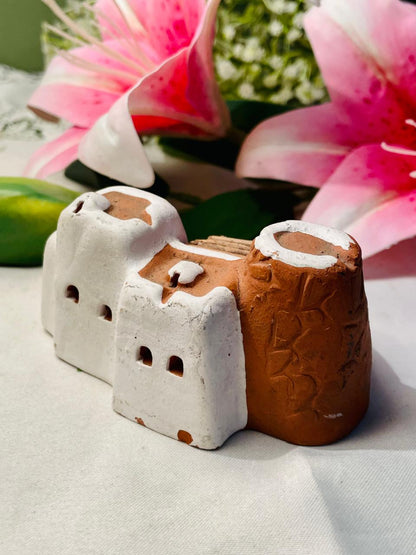 Vintage Miniature Pueblo Adobe Village Pottery Ornament 11 cm