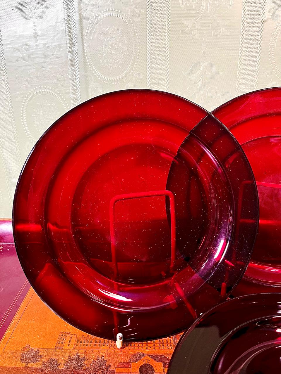 Ruby Red Crystal Medium Plates | Vintage Crystal Serveware | Set of 6