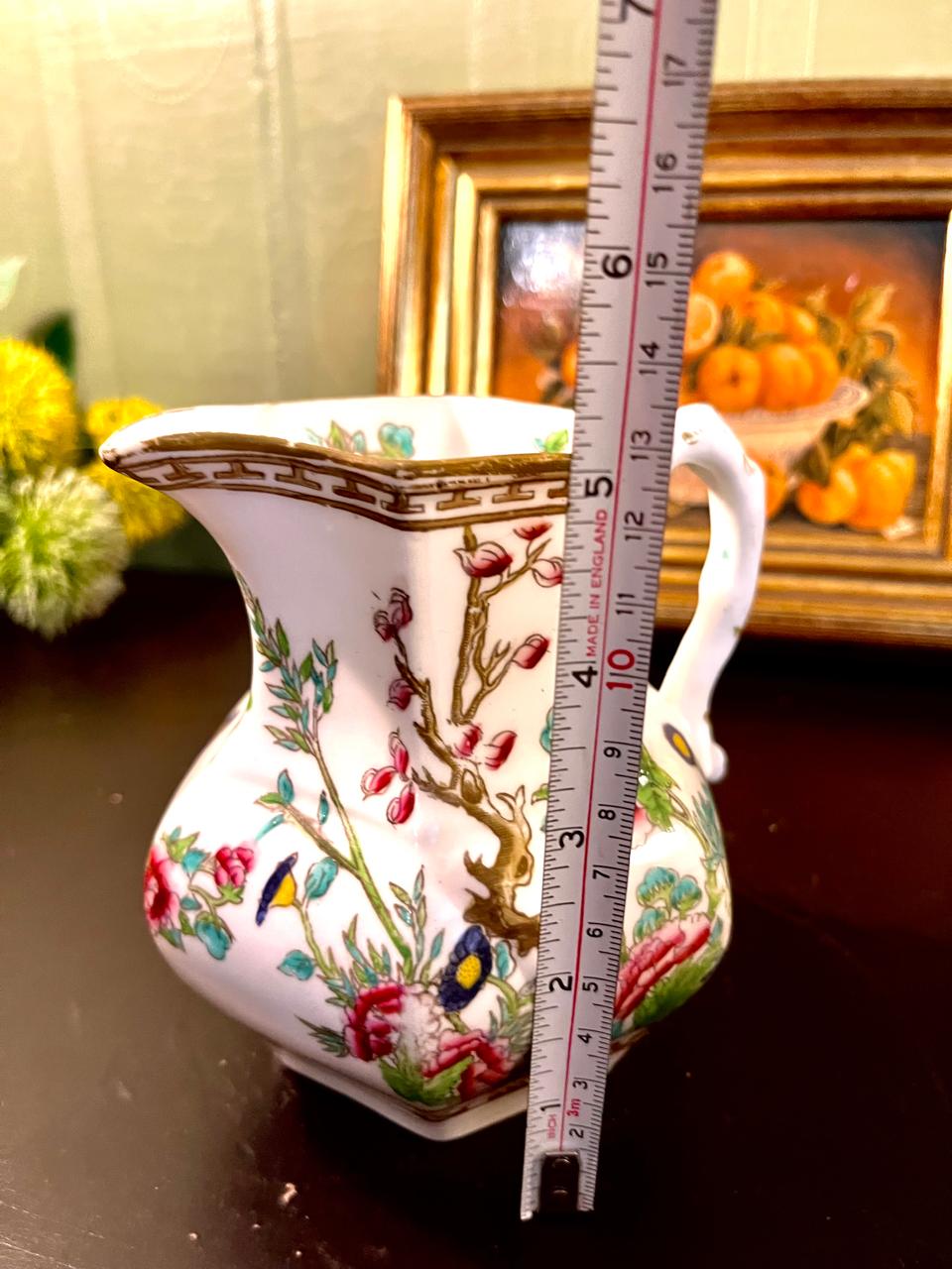 Vintage Chinoiserie Floral Porcelain Pitcher – 5 Inch