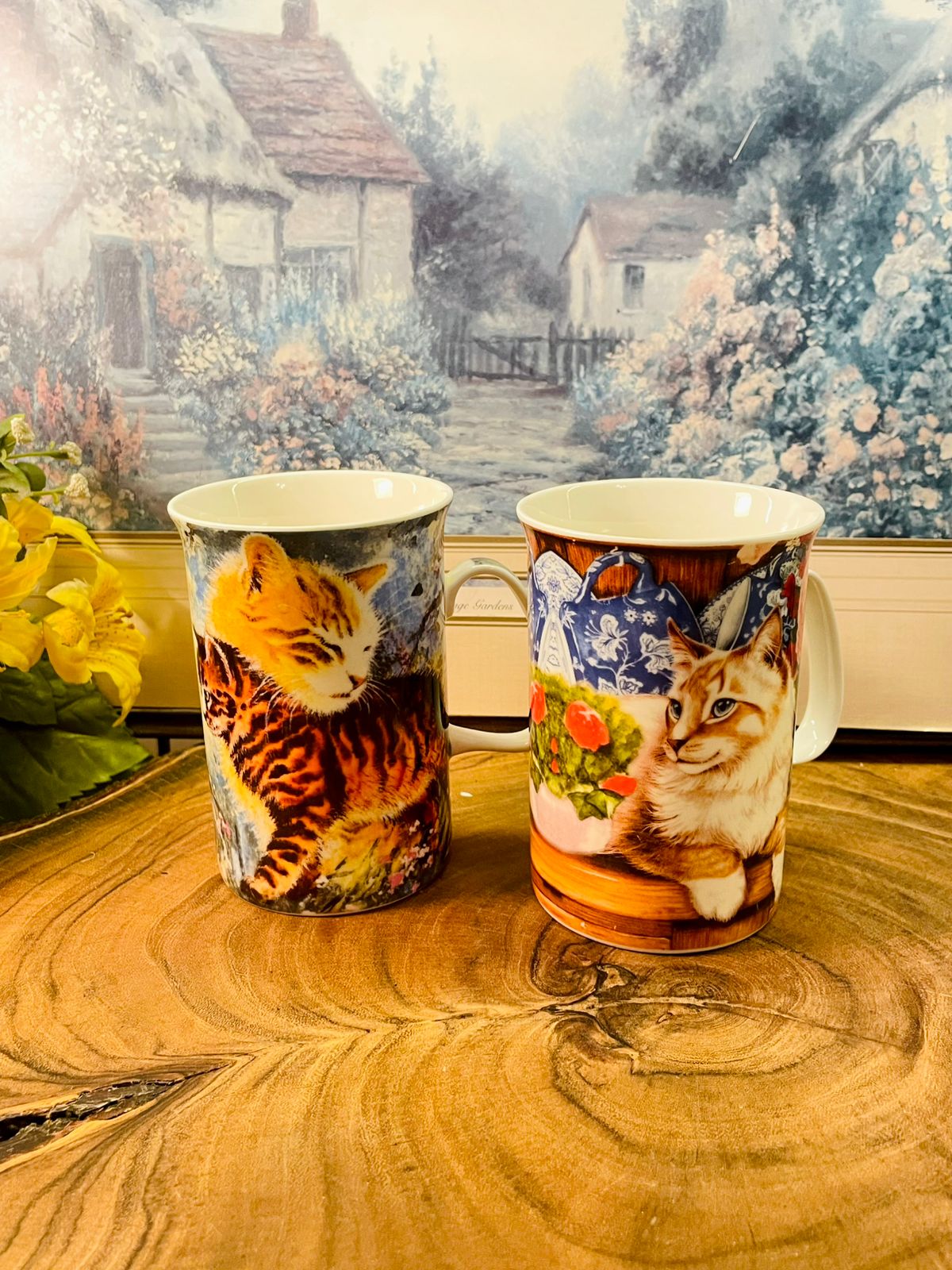 Cat Print Ceramic Mug Cute Kitten Tea Coffee Cups Set of 2