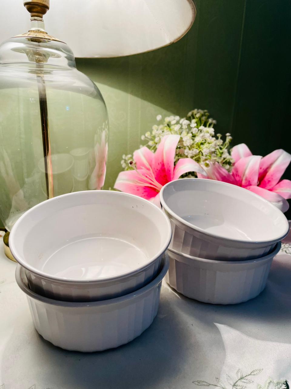CorningWare French White Ribbed Ceramic  Bowls – Set of 4, 5.5 Inch