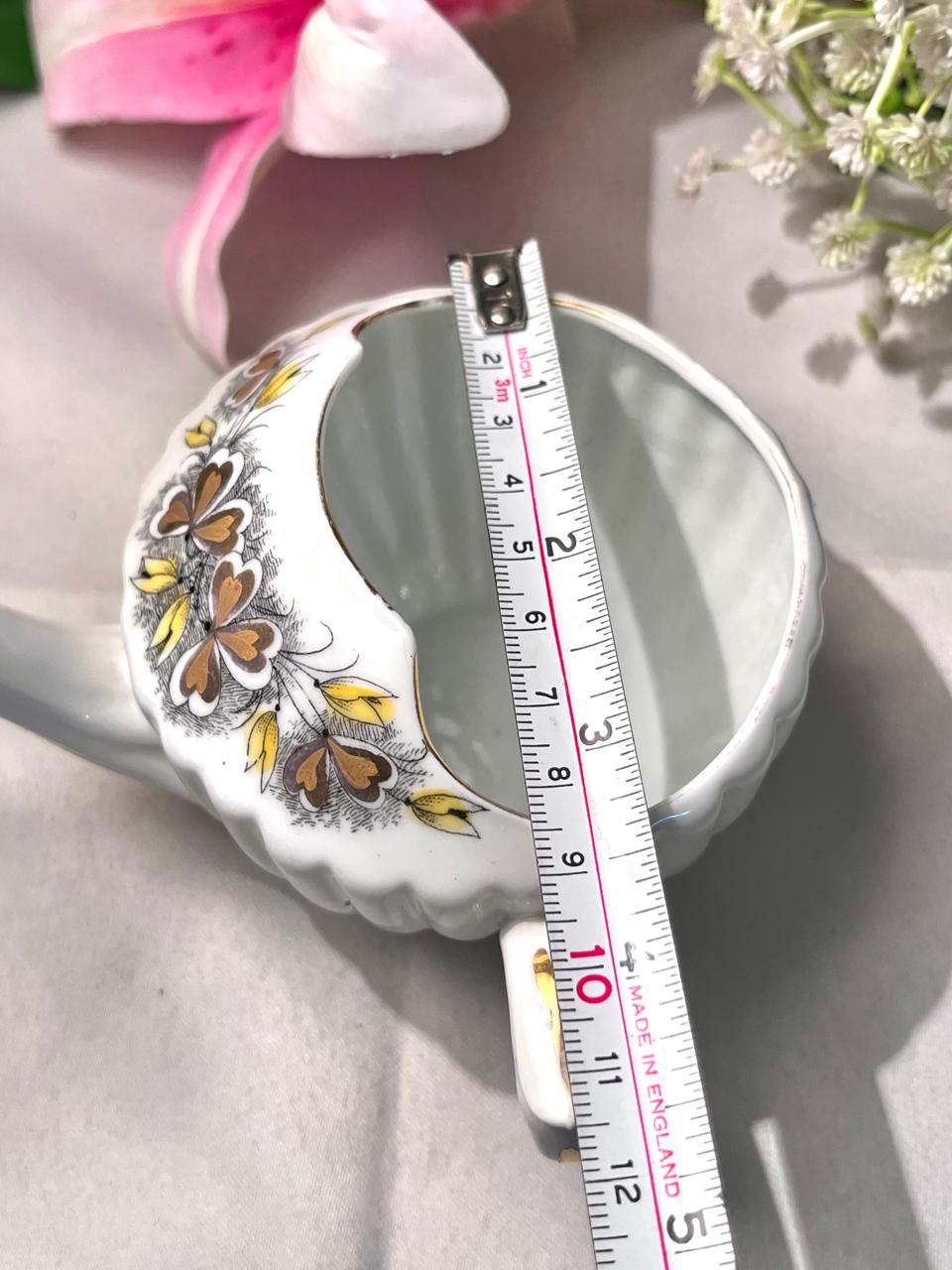 Floral Ceramic Moustache Gray Brown & Yellow 4 Inch