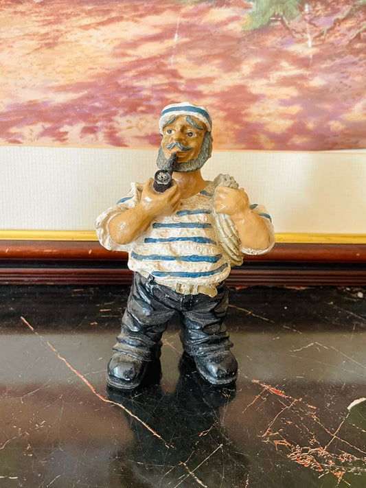 nautical sailor figurine, vintage seafarer decor, maritime collectible England, hand painted sailor statue, coastal home decor, sailor with pipe figurine, rare thrift finds, European vintage collection, sea captain collectible, rustic nautical interior