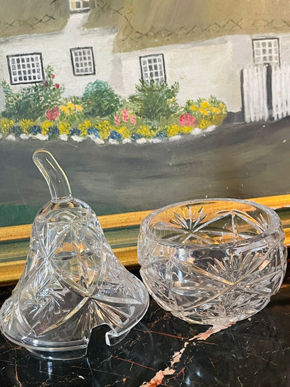 Vintage Cut Crystal Pear Jar with Lid  – Candy Dish or Trinket Holder