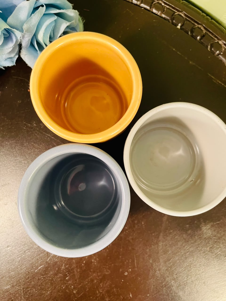 Mini Ceramic Planters – Blue, Yellow & White | 3 Piece Set